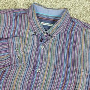 32 Bar Blues Mens XL Multicolor Striped Button Down Long Sleeve Linen